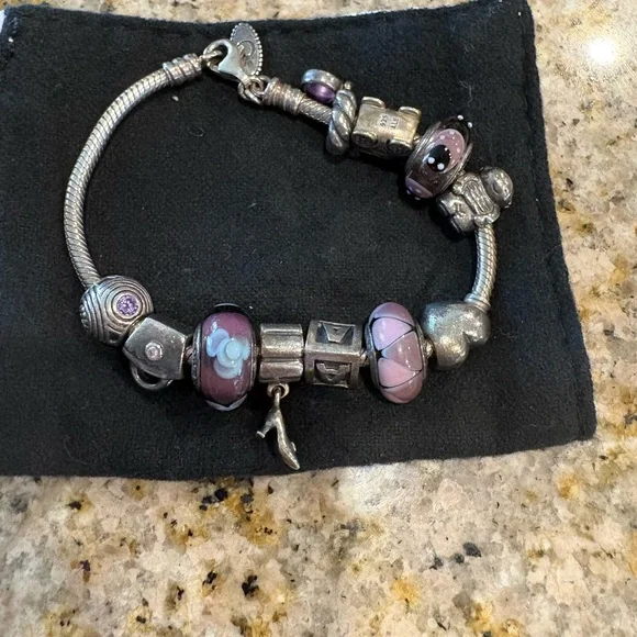Pandora Silver Bracelet with Purple Charms - Picture 2 of 2